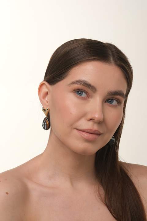 Серьги-сердце с полосчатым агатом · 4,5 см